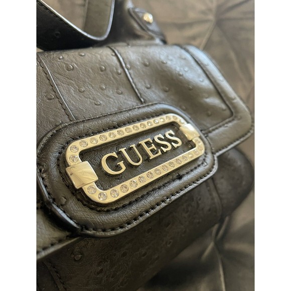 Guess Vintage Hobo Sequin Metal Logo Shoulder Bag Faux  Ostrich Leather  Y2K - Picture 1 of 13